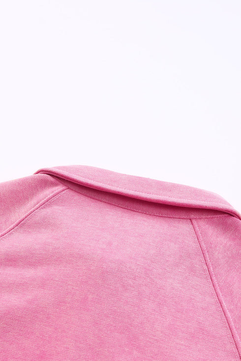 Lantern Sleeve Snap Button Placket Washed Pullover Casual Round Neck Sweatshirt